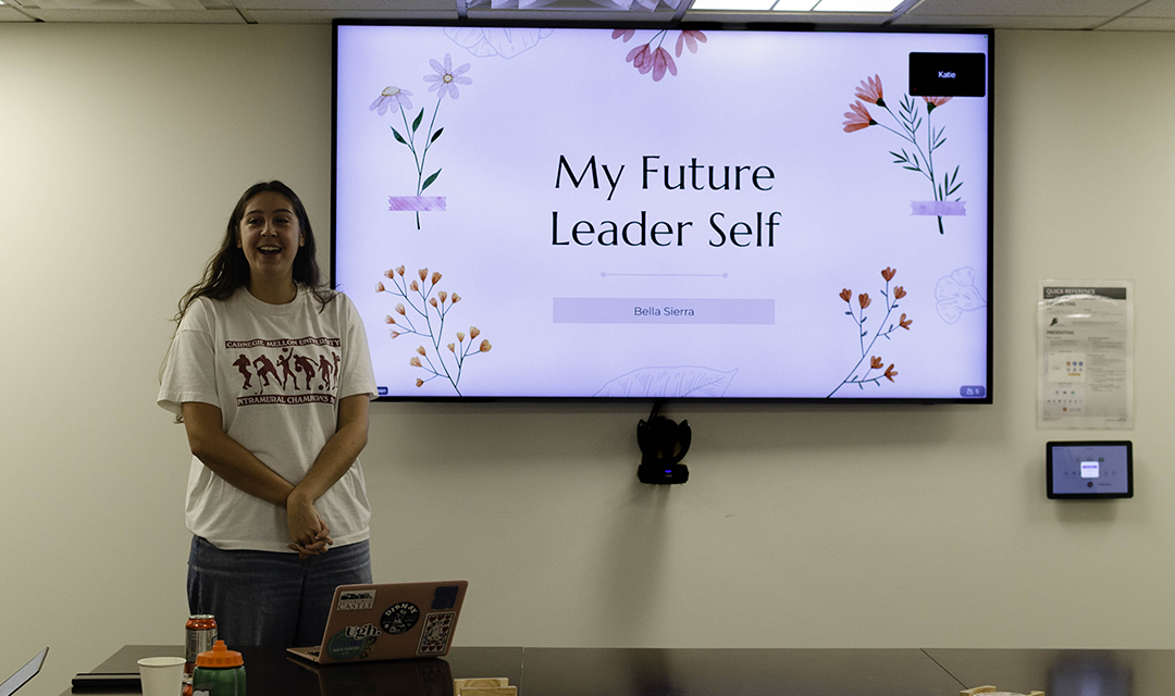 student gives presentation