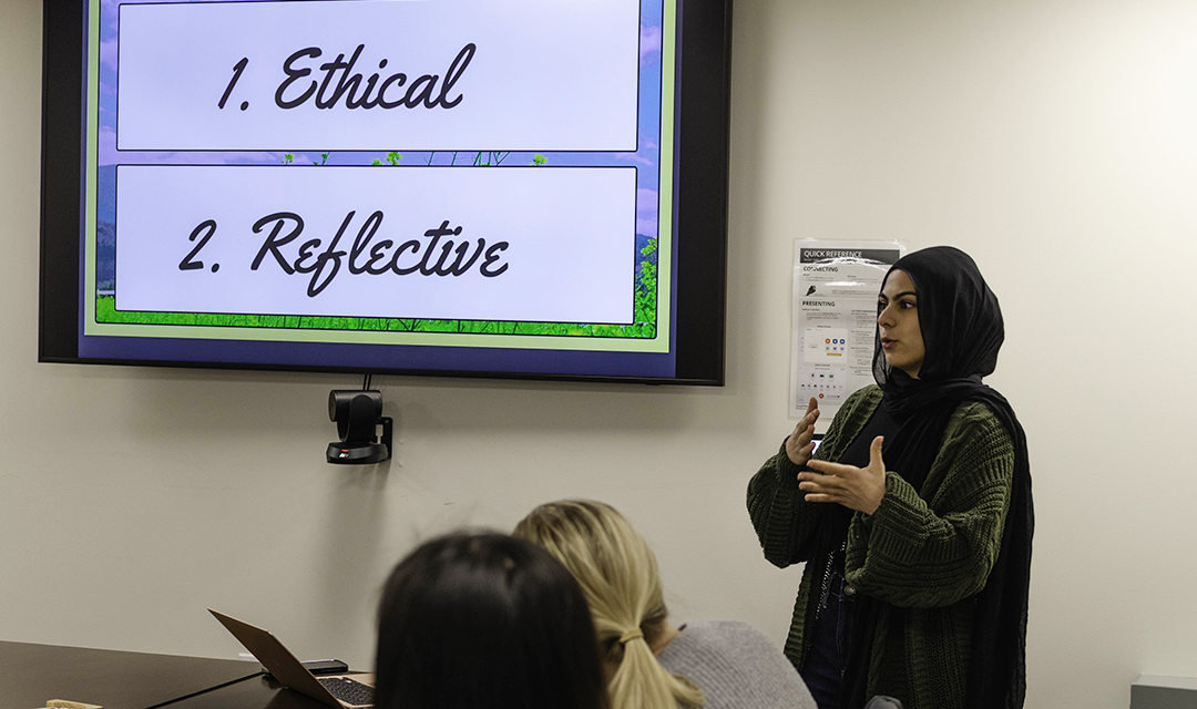 Student gives presentation